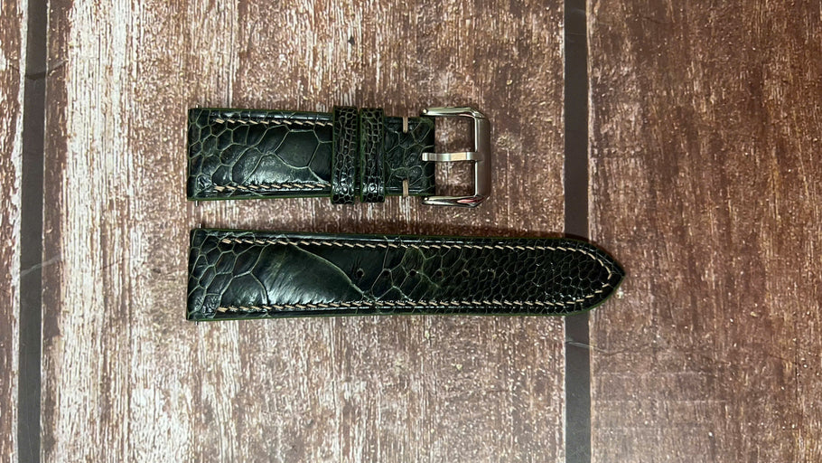 Ostrich Leg Leather Watch Strap - Moss Green