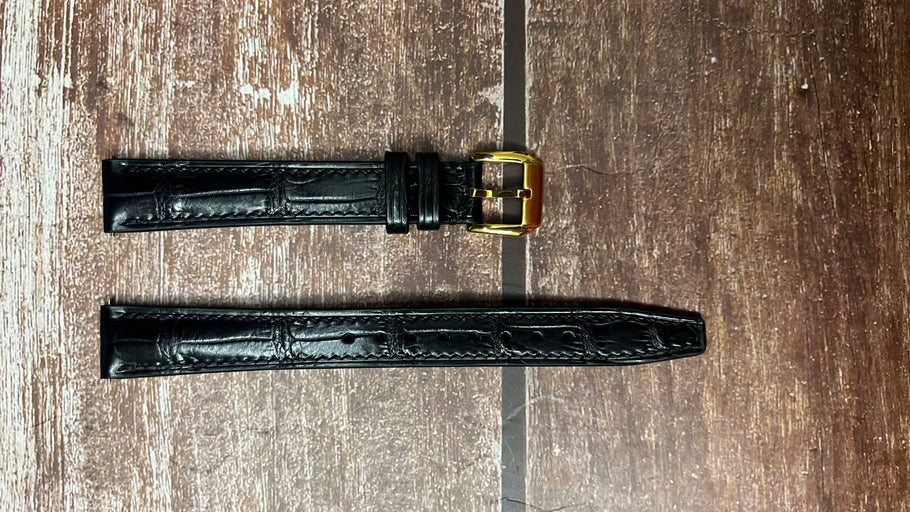 Crocodile Leather Watch Strap - Black for 1947 Longines