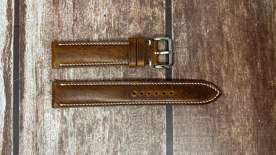 Badalassi Wax Leather Watch Strap - Cognac for Victorinox 24149 Officers watch