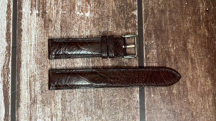 Ostrich Leg Leather Watch Strap - Dark Brown For Longines Silver Arrow.