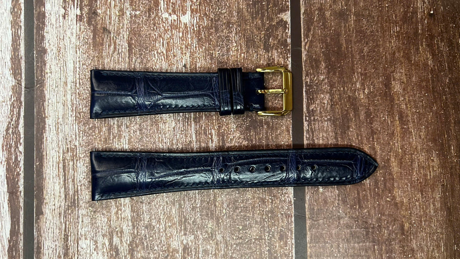 Crocodile Leather Watch Strap - Dark Blue for Zenith 1960