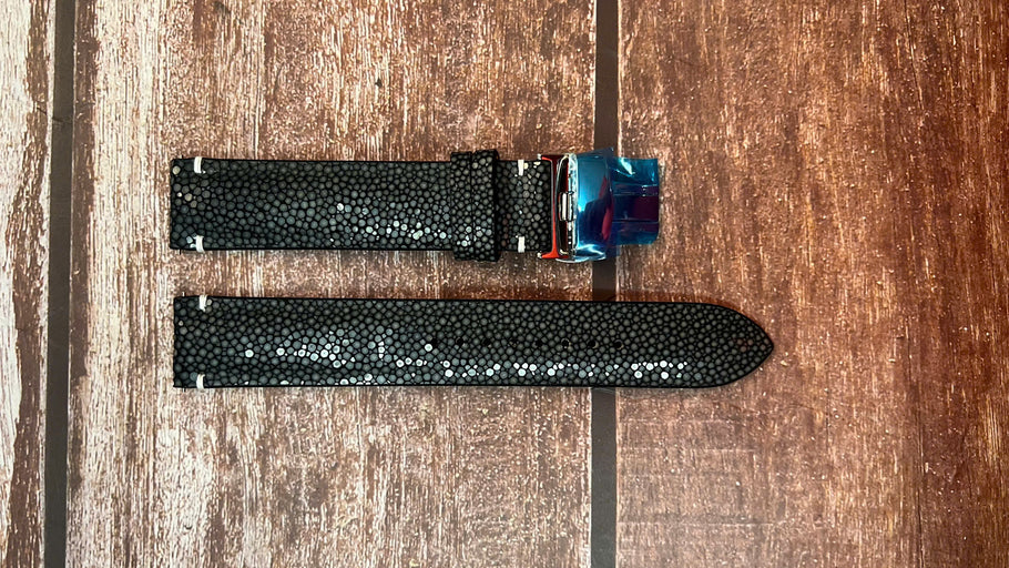 Stingray Leather Watch Strap - Black for Vapaus vorcut