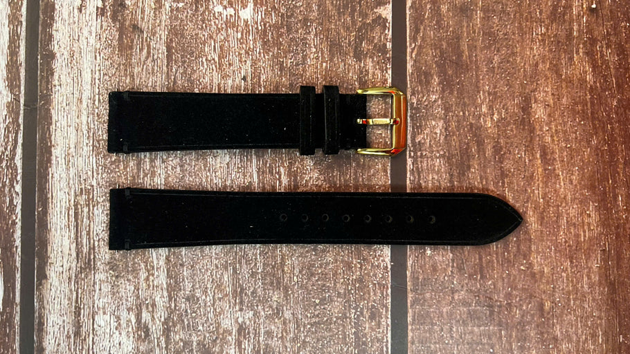 Suede Leather Watch Strap - Black for Vintage Pierce