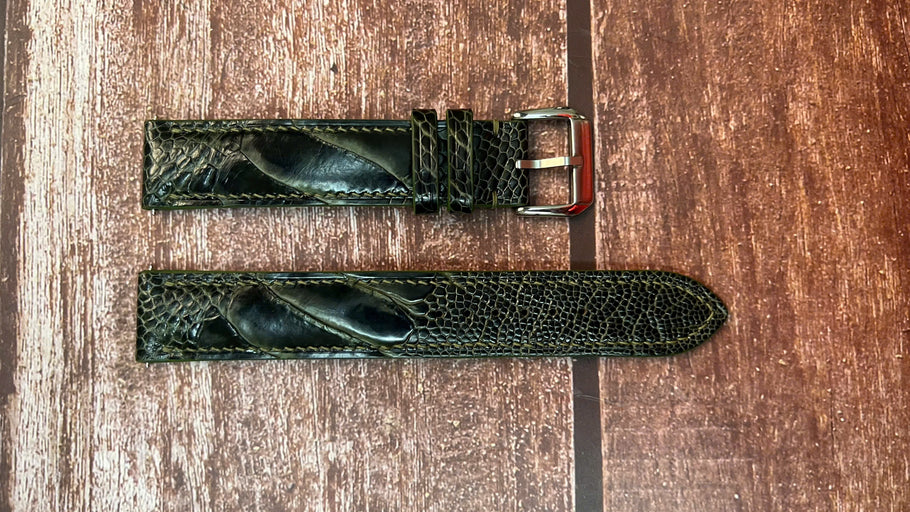 Ostrich Leg Leather Watch Strap - Moss Green