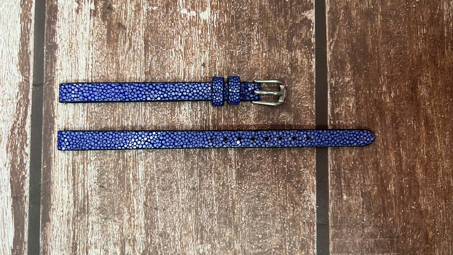 Stingray Leather Watch Strap - Blue For Seiko Automatic