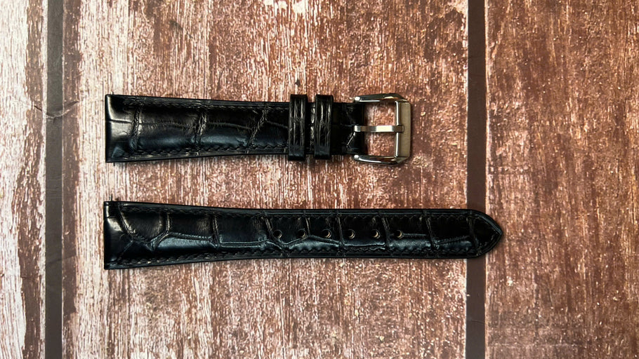 Crocodile Leather Watch Strap - Black