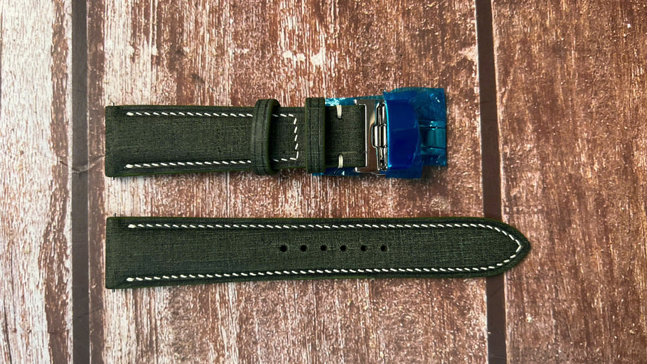 Babele Linen Leather Watch Strap - Verde for  Bremont