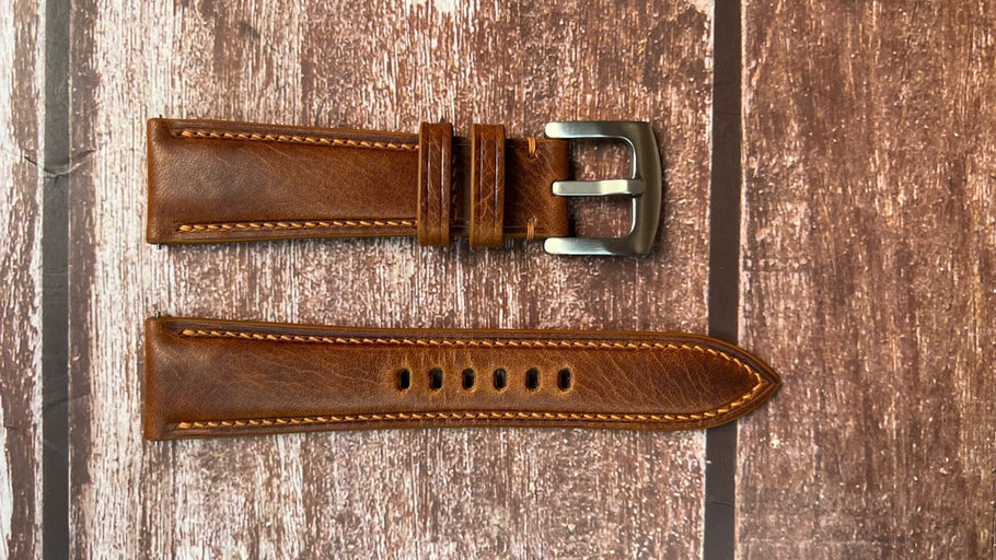 Badalassi Wax Leather Watch Strap - Cognac For GS SLGH005