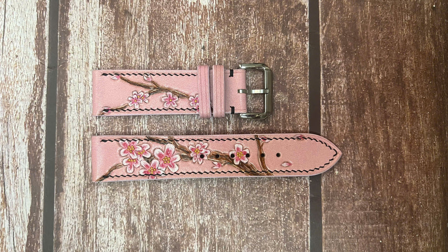 Sakura Blossom - Engraved Leather Watch Straps for the Grand Seiko SBGA413