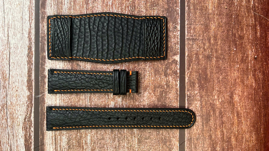 Shark Skin Watch Strap - Black For aviators watch