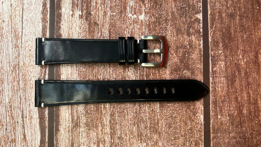 Shell Cordovan Leather Watch Strap - Black for Hamilton khaki king