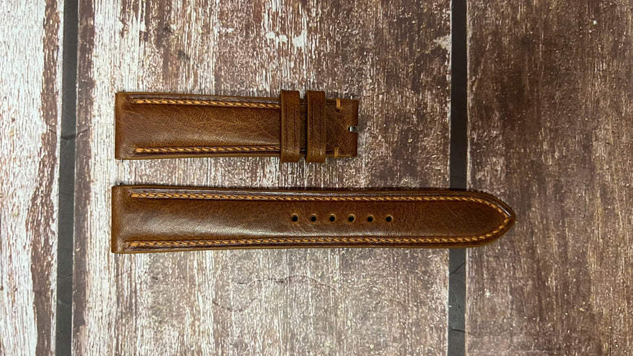 Badalassi Wax Leather Watch Strap - Cognac for Tissot Heritage 1938 black/grey dial