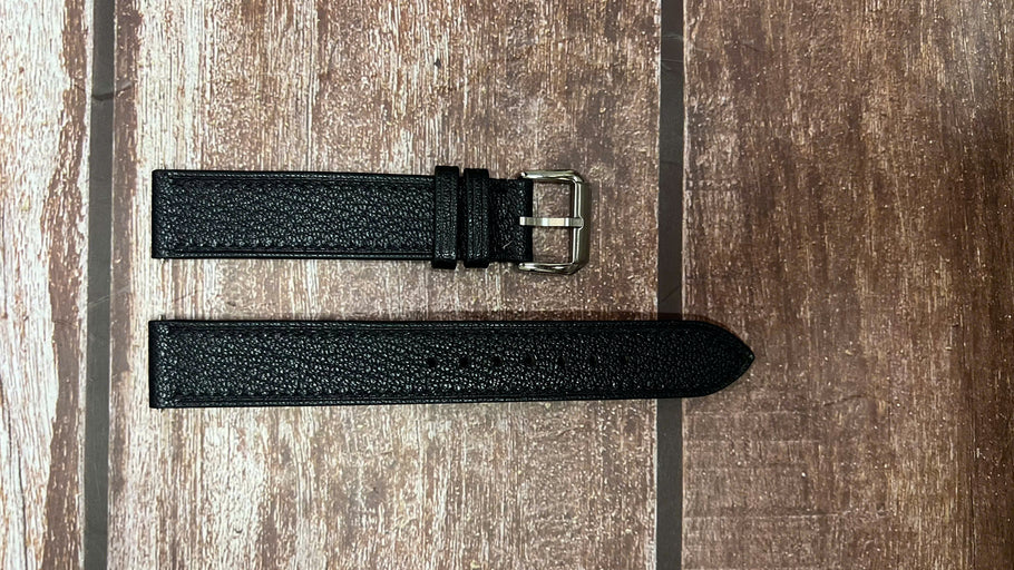 Alran Goat Leather Watch Strap - Black For Seiko Premier Kinetic Perpetual Watch