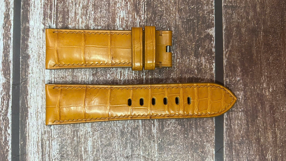 Crocodile Leather Watch Strap - Light Brown For Panerai Luminor Marina