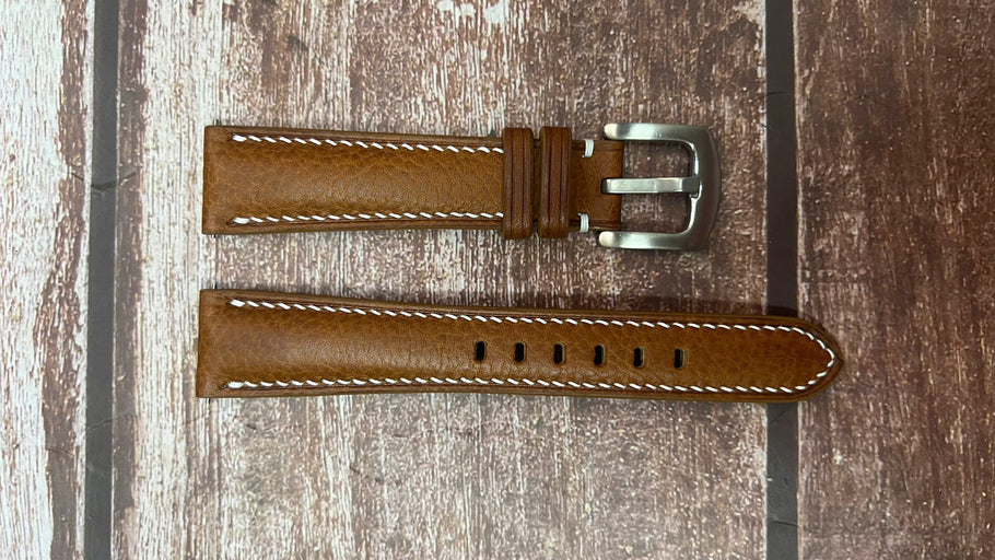 Minerva Box Leather Watch Strap - Brown for 1965 SS Seiko Crown