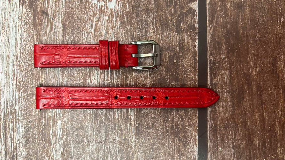 Crocodile Leather Watch Strap - Red