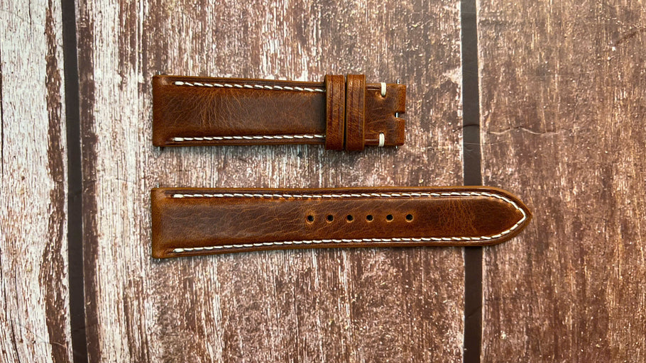 Badalassi Wax Leather Watch Strap - Cognac