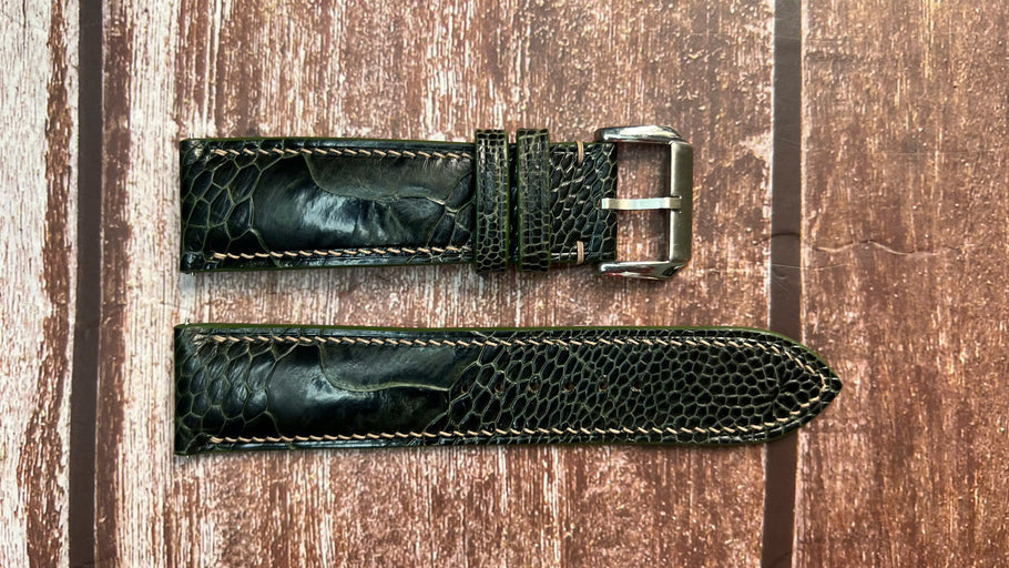 Ostrich Leg Leather Watch Strap - Moss Green