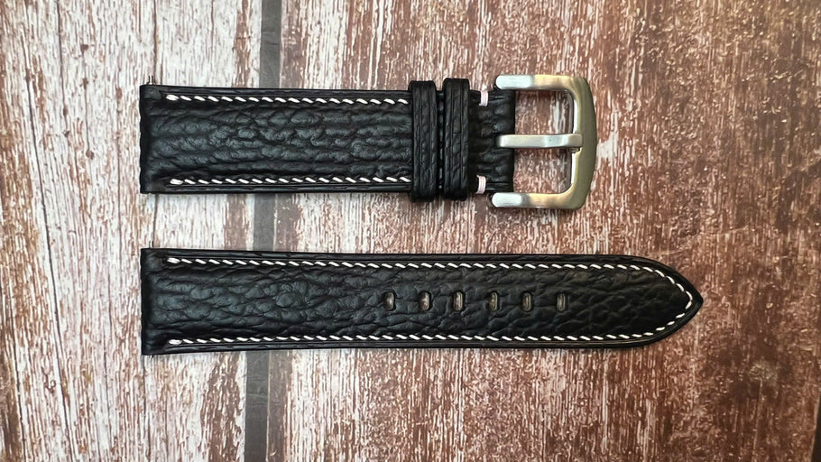 Shark Skin Watch Strap - Black For Grand Seiko SBGA413 shunbun