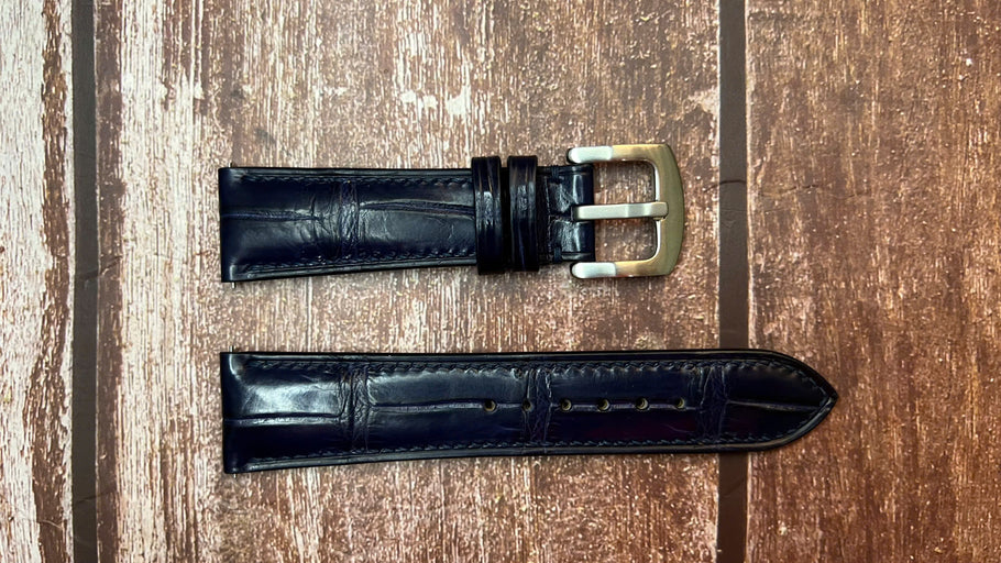 Crocodile Leather Watch Strap - Dark Blue for Corum Trapeze