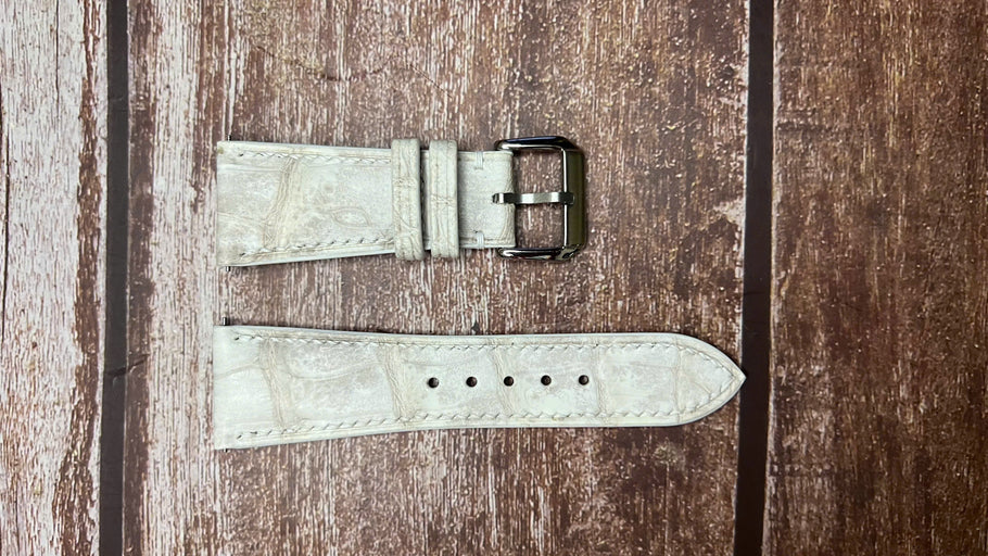 Crocodile Leather Watch Strap - Sand White