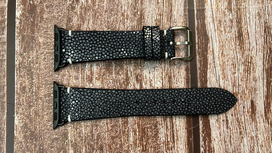 Stingray Leather Watch Strap - Black for Apple Watch Series 7 (41mm)