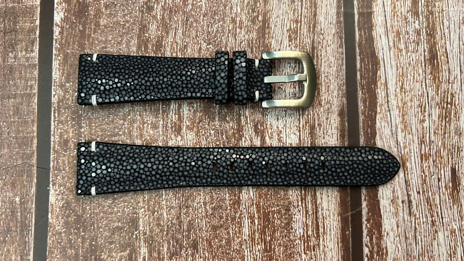 Stingray Leather Watch Strap - Black for Tudor Black Bay 925 silver