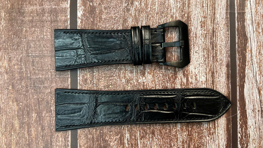 Crocodile Leather Watch Strap - Black for skagen watch. Model 567LSB1 - strap has two holes