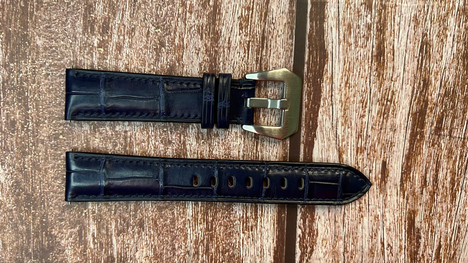 Crocodile Leather Watch Strap - Dark Blue For Grand Seiko Snowflake SBGA211