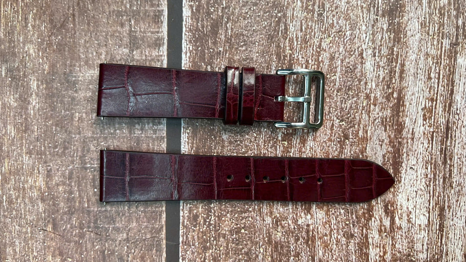 Crocodile Leather Watch Strap - Burgundy