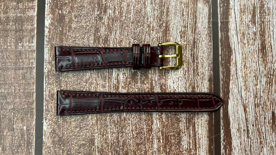 Crocodile Leather Watch Strap - Burgundy For Baume and Mercier 34mm 14k gold watch vintage 1992