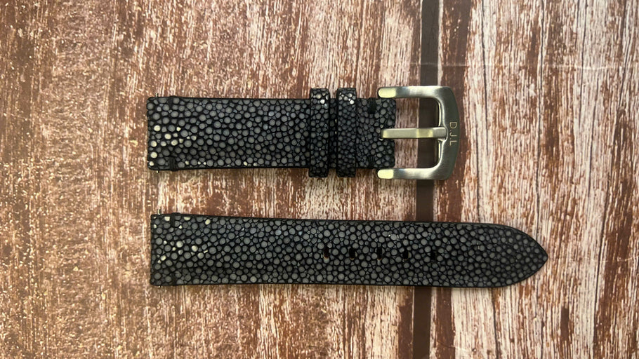 Stingray Leather Watch Strap - Black For 1966 Tudor 7996 Prince Oyster Date