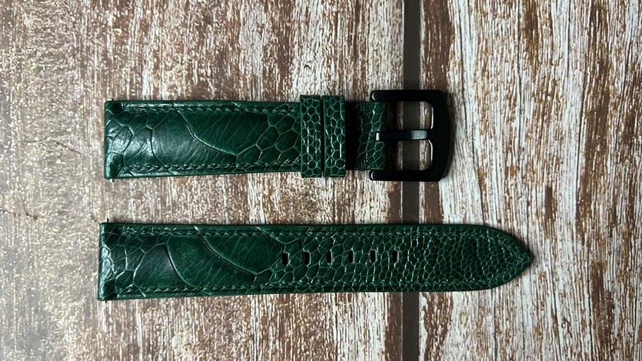 Ostrich Leg Leather Watch Strap - Green