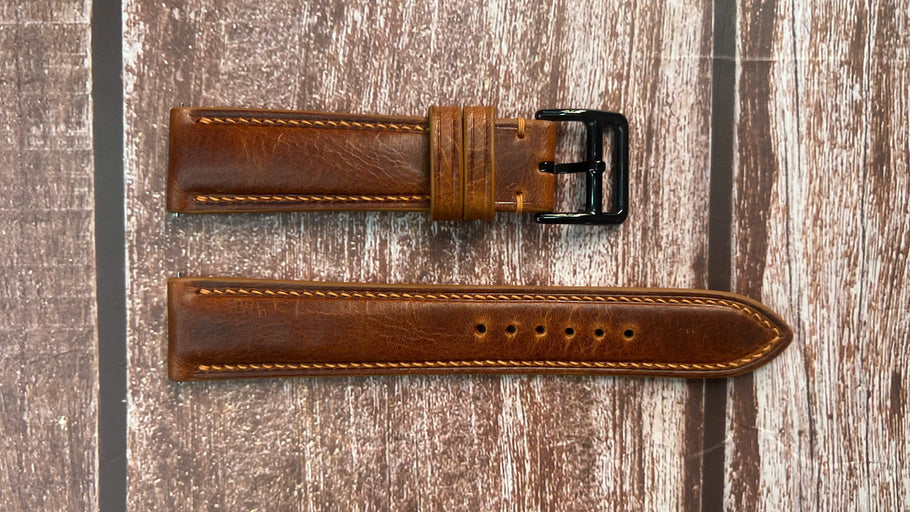 Badalassi Wax Leather Watch Strap - Cognac