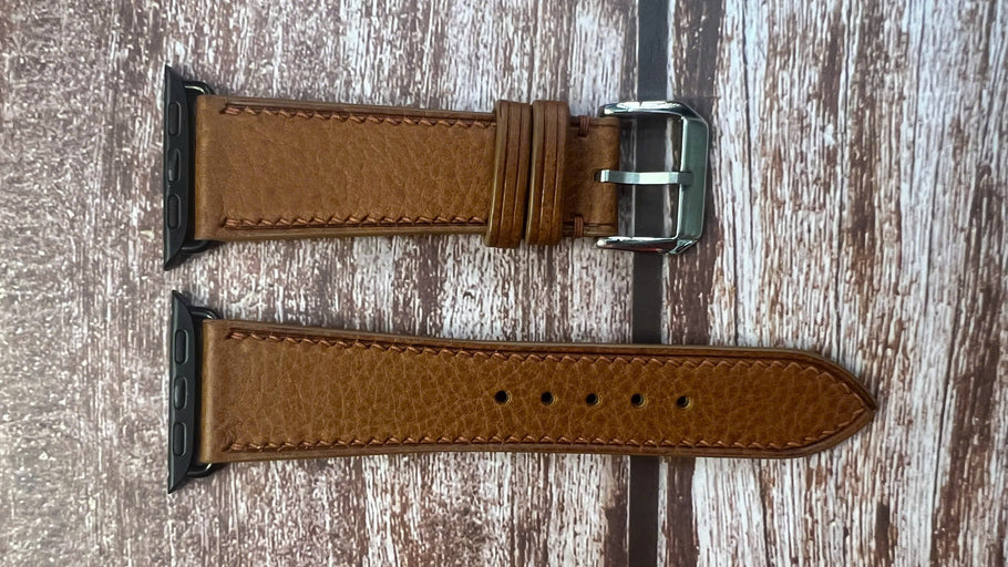 Minerva Box Leather Watch Strap - Brown for  Apple Watch Series 9 (41mm)