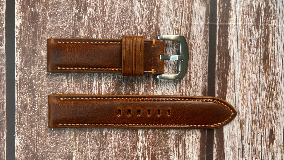 Badalassi Wax Leather Watch Strap - Cognac