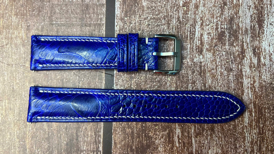 Ostrich Leg Leather Watch Strap - Blue For Omega Speedmaster, Silver Snoopy