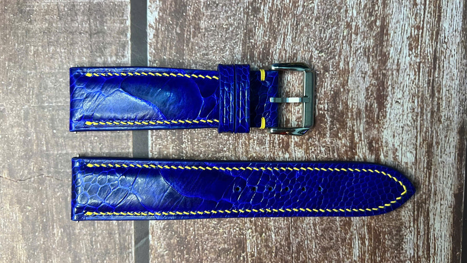 Ostrich Leg Leather Watch Strap - Blue