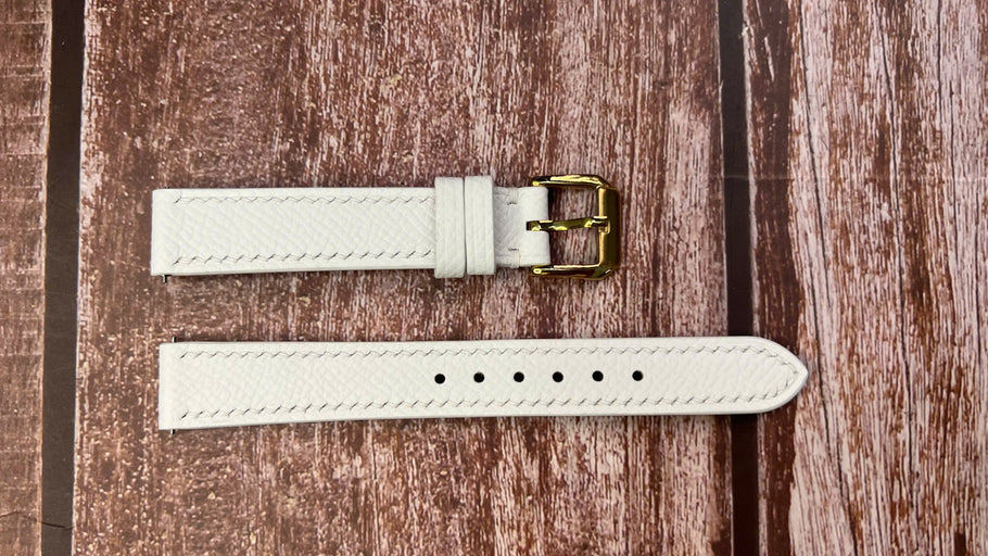 Epsom Leather Watch Strap - White For vintage Zenith Cosmopolitan