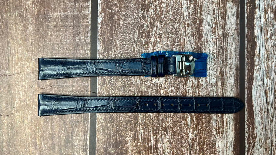 Crocodile Leather Watch Strap - Dark Blue For movado