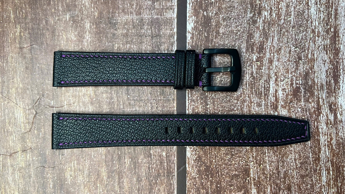 Alran Goat Leather Watch Strap - Black For a samsung galaxy watch 4 classic