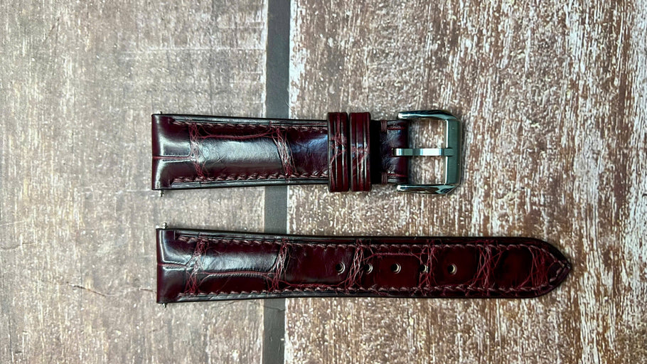 Crocodile Leather Watch Strap - Burgundy for Rolex Date