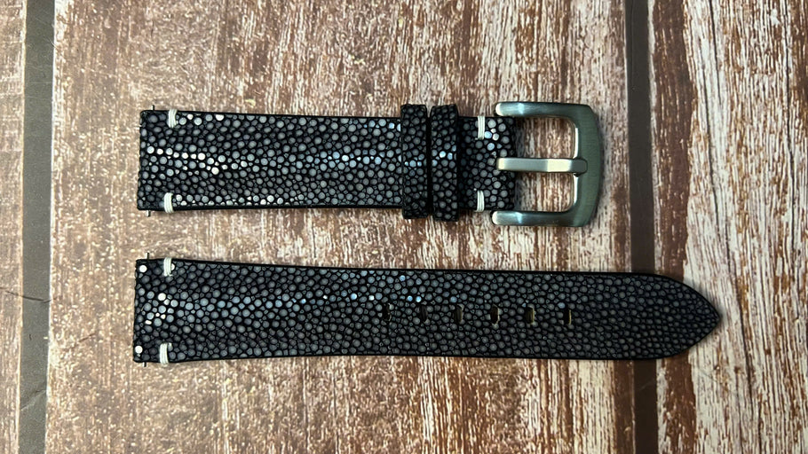 Stingray Leather Watch Strap - Black