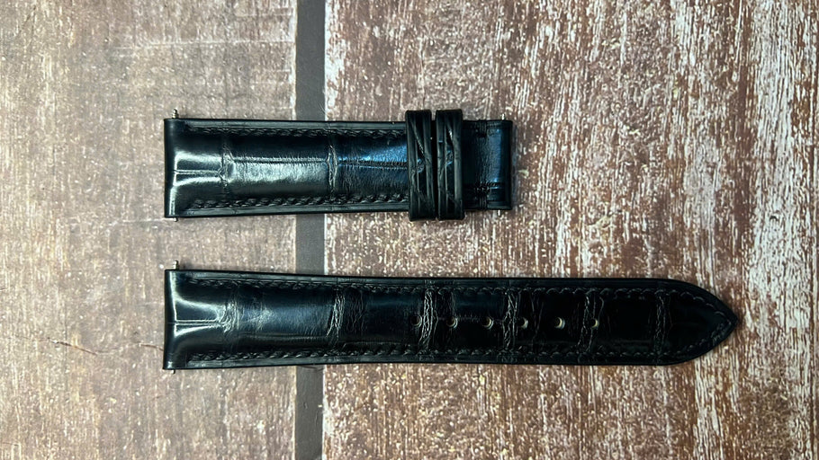 Crocodile Leather Watch Strap - Black For Regolo italian watch