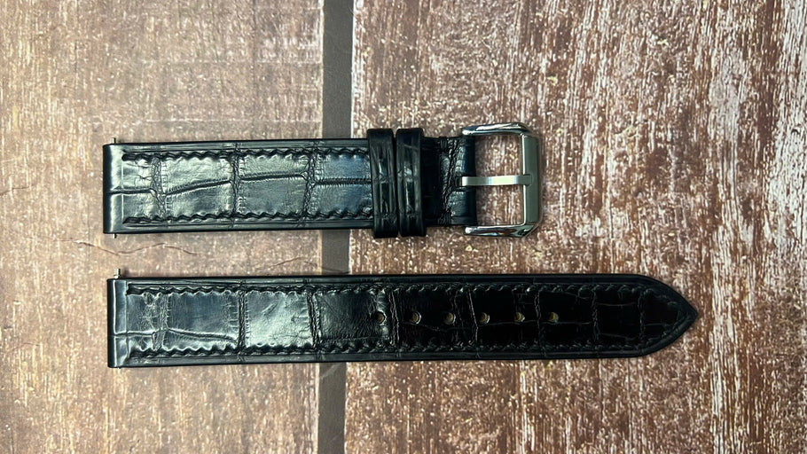 Crocodile Leather Watch Strap - Black