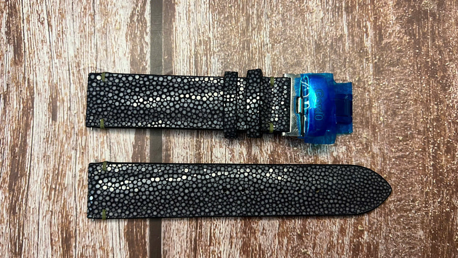 Stingray Leather Watch Strap - Black For Seiko Presage