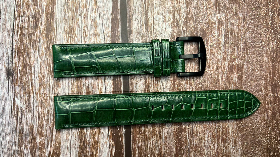 Crocodile Leather Watch Strap - Green For Citizen chronograph Promaster Sky