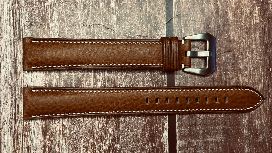 Minerva Box Leather Watch Strap - Brown For Hamilton Khaki automatic 42 mm