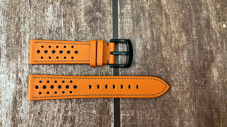 Epsom Leather Watch Strap - Orange For Shinola Canfield Speedway Lap 02 Automatic