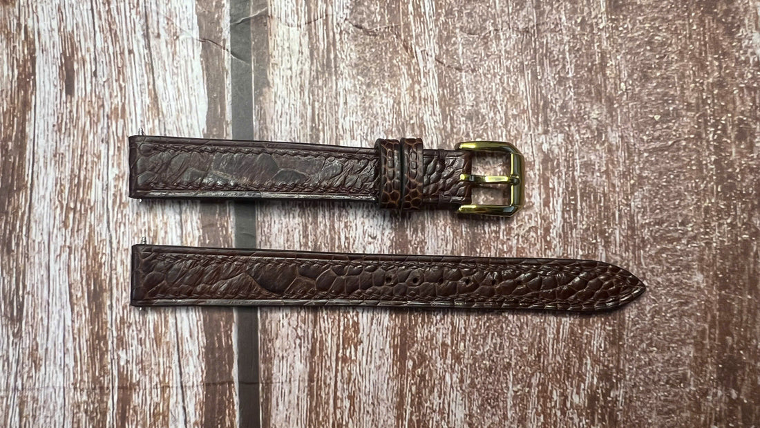 Ostrich Leg Leather Watch Strap - Dark Brown